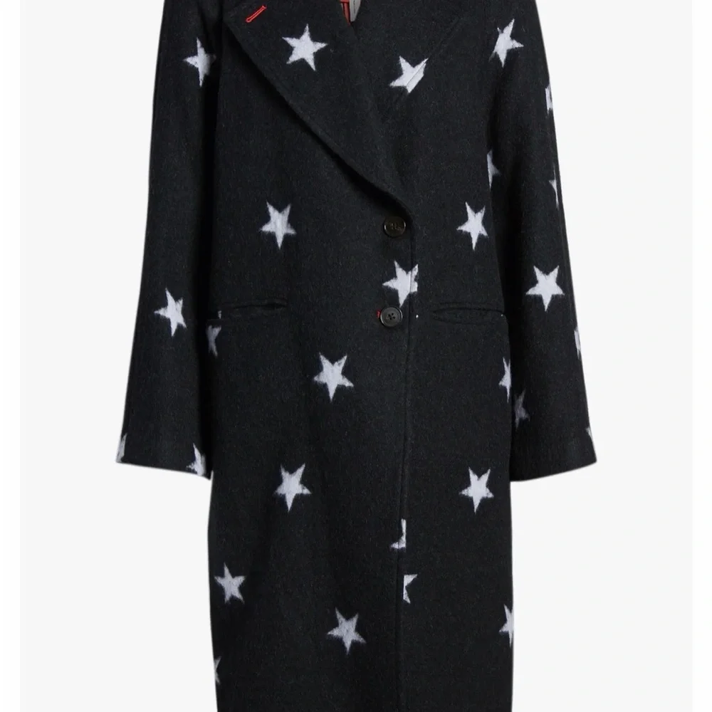 Avec Les Filles Black Coat with White Star Pattern and Red Detail - Picture 1 of 6